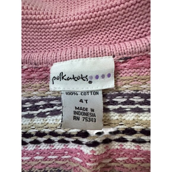 Cardigan Sweater 4T Girls Polkatots Pink Chevron Knit  100% Cotton Soft Warm - Picture 4 of 4